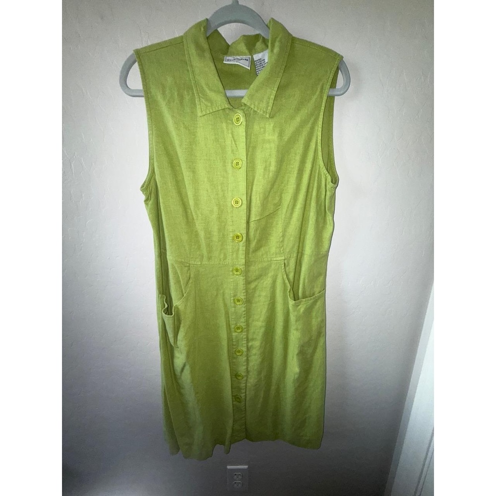Studio Ease Dress Womens L Green Sleeveless Collar Pockets Resort Chic Minimal‎